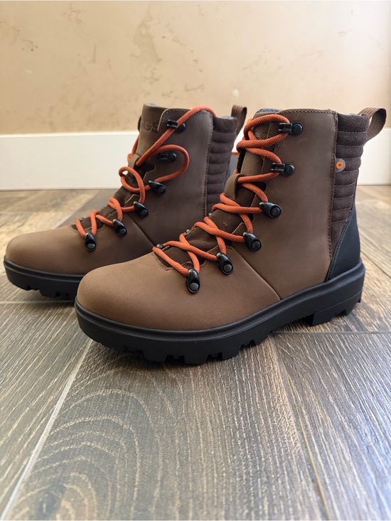 Bogs Shoes - BOGS Women’s Holly Brown Leather Waterproof Lace Boot—7